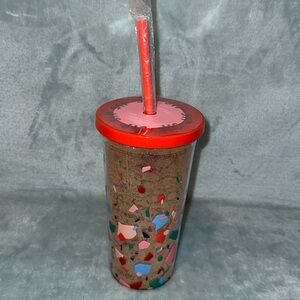 ban.dō Colorful Confetti Tumbler with Red Lid and Straw